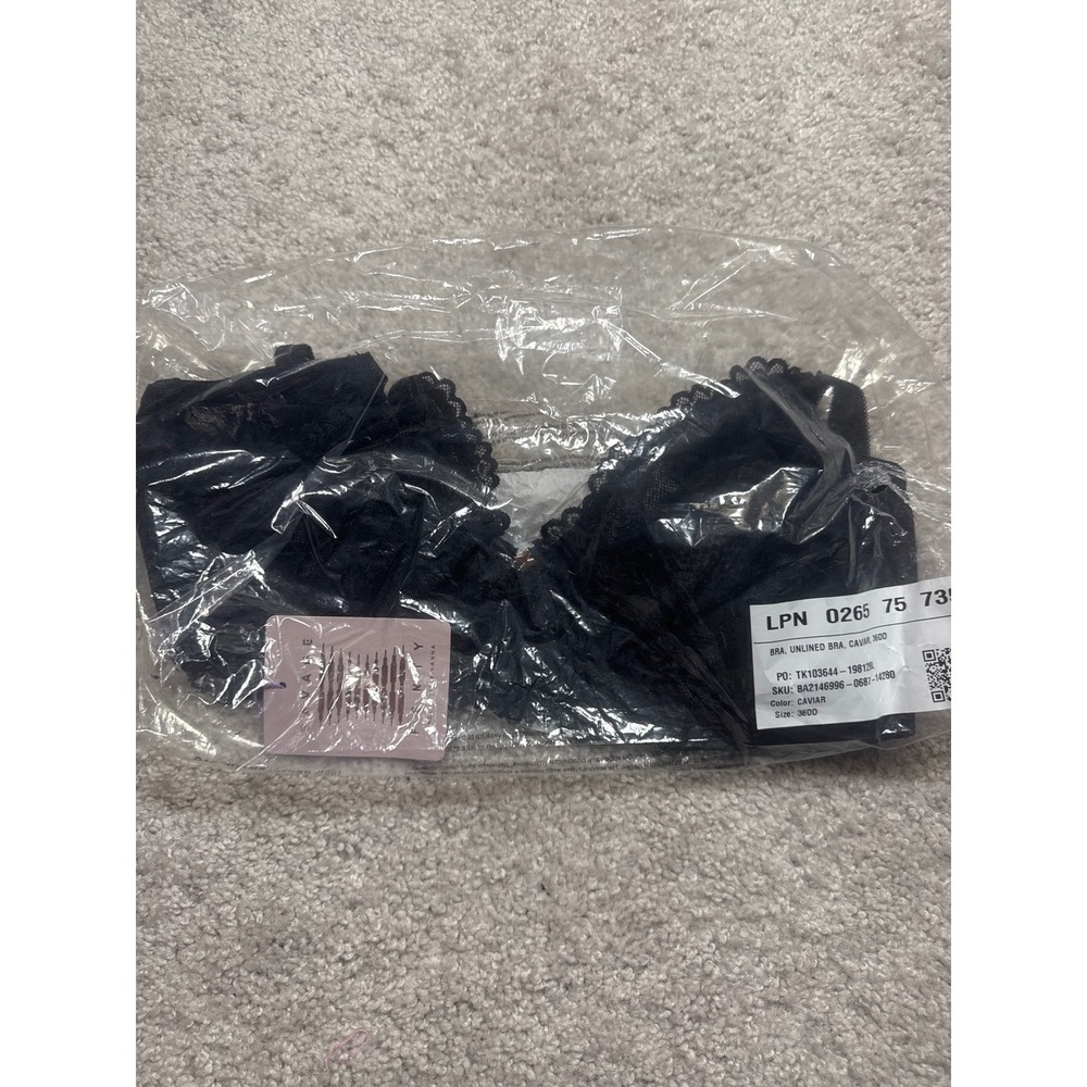 Savage X Fenty Unlined Bra Womens 36DD Black Caviar Lace Underwire